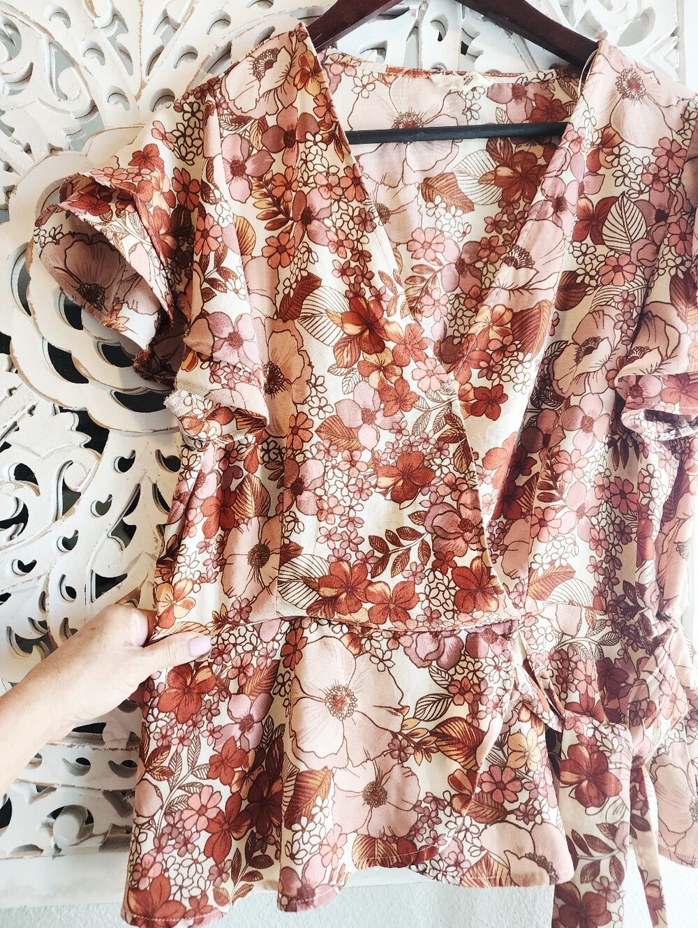 MERAKI FLORAL BLOUSE V NECK PEPLUM FAUX WRAP WOMENS SIZE XL - Picture 8 of 14